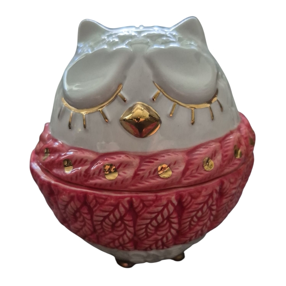 Charming Owl Figurine with Pink and Gold Accents